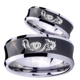 Bride and Groom Dragon Concave Black Tungsten Carbide Wedding Band Ring Set