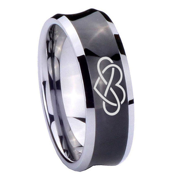10mm Infinity Love Concave Black Tungsten Carbide Mens Wedding Band