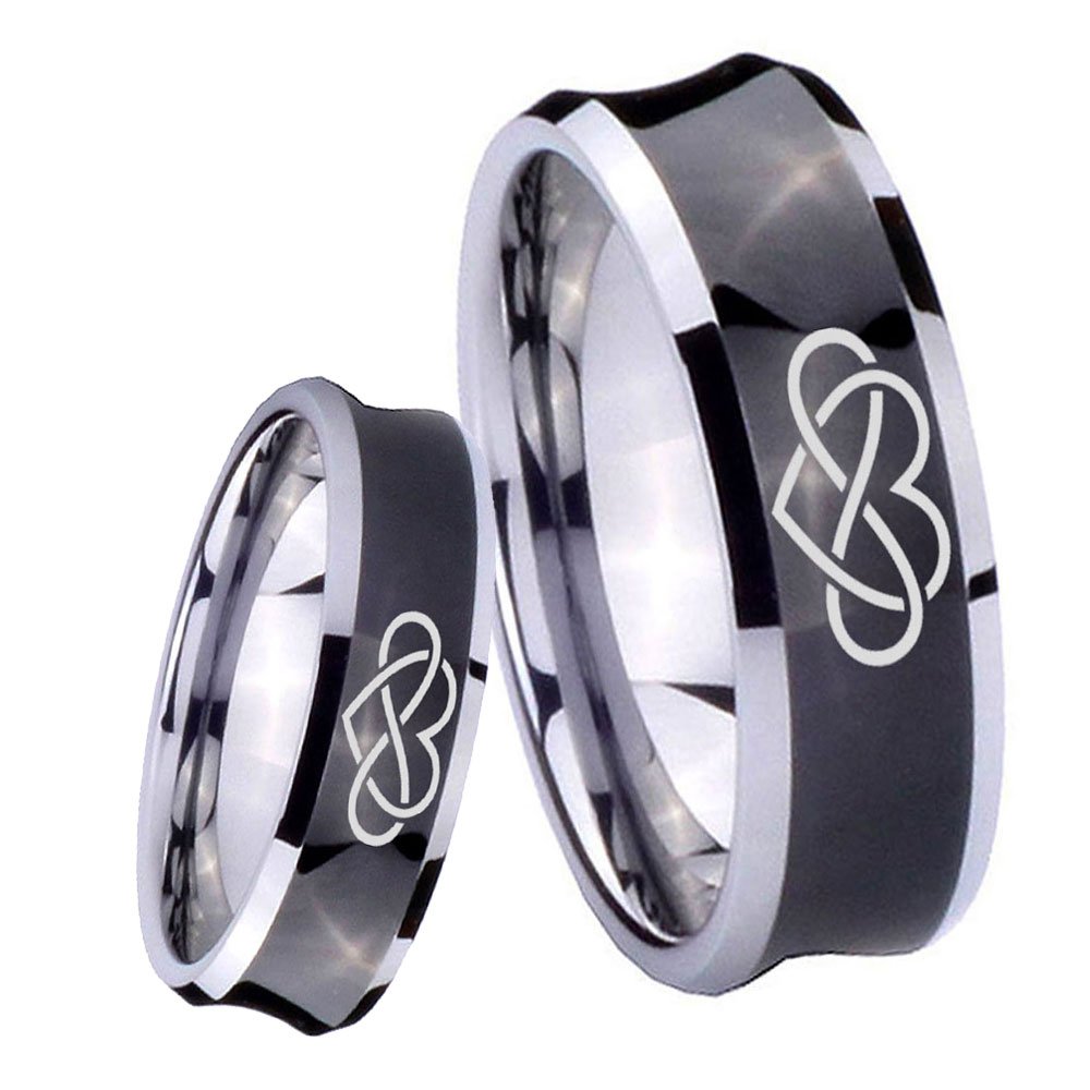 8mm Infinity Love Concave Black Tungsten Carbide Men's Promise Rings