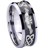 8mm Irish Claddagh Concave Black Tungsten Carbide Mens Bands Ring