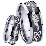 8mm Irish Claddagh Concave Black Tungsten Carbide Mens Bands Ring