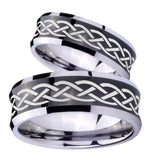 His and Hers Celtic Knot Concave Black Tungsten Mens Ring Engraved Set