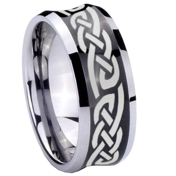 8mm Celtic Knot Infinity Love Concave Black Tungsten Carbide Custom Ring for Men