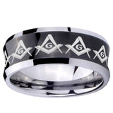 10mm Masonic Square and Compass Concave Black Tungsten Carbide Men's Engagement Band