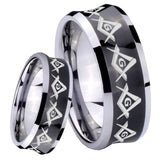 8mm Masonic Square and Compass Concave Black Tungsten Carbide Custom Ring for Men