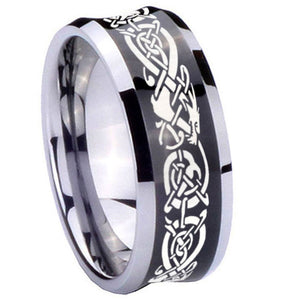 8mm Celtic Knot Dragon Concave Black Tungsten Carbide Mens Bands Ring