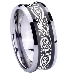 10mm Celtic Knot Dragon Concave Black Tungsten Carbide Rings for Men