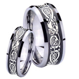 His and Hers Celtic Knot Dragon Concave Black Tungsten Men's Bands Ring Set