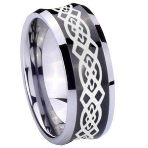 10mm Celtic Knot Concave Black Tungsten Carbide Wedding Band Mens
