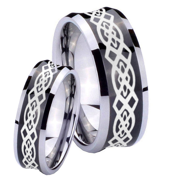Bride and Groom Celtic Knot Concave Black Tungsten Men's Engagement Band Set