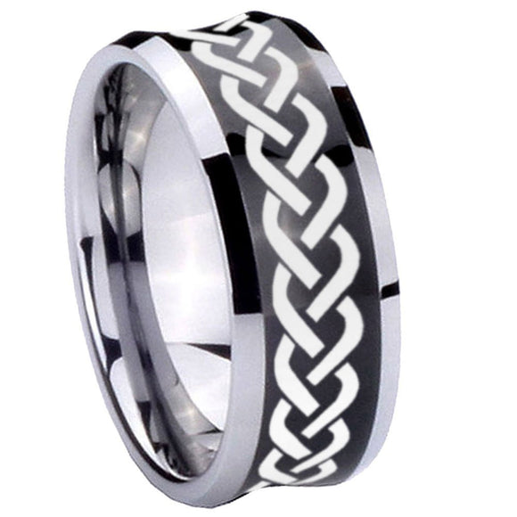 8mm Laser Celtic Knot Concave Black Tungsten Carbide Custom Ring for Men
