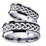 His and Hers Laser Celtic Knot Concave Black Tungsten Mens Ring Engraved Set