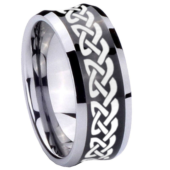 8mm Celtic Knot Love Concave Black Tungsten Carbide Custom Ring for Men