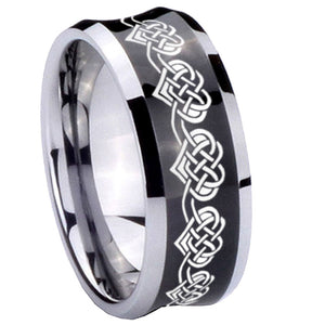 10mm Celtic Knot Heart Concave Black Tungsten Carbide Men's Engagement Band