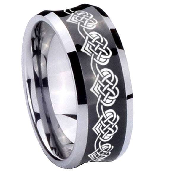 8mm Celtic Knot Heart Concave Black Tungsten Carbide Custom Ring for Men