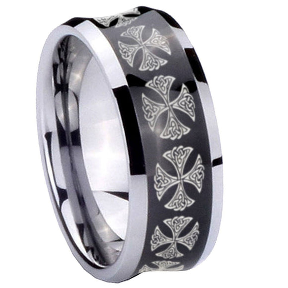 8mm Medieval Cross Concave Black Tungsten Carbide Custom Ring for Men