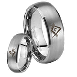 Bride and Groom Freemason Masonic Dome Brushed Tungsten Carbide Men's Ring Set