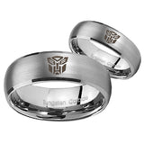 His Hers Transformers Autobot Dome Brushed Tungsten Mens Ring Personalized Set