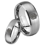 His Hers Chief Master Sergeant Vector Dome Brushed Tungsten Rings Set