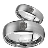 His Hers Chief Master Sergeant Vector Dome Brushed Tungsten Rings Set