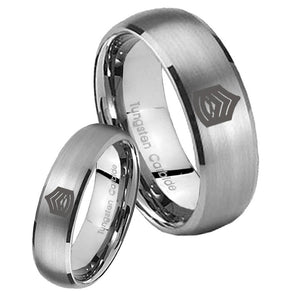 His and Hers Army Sergeant Major Dome Brushed Tungsten Wedding Band Mens Set