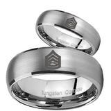 His and Hers Army Sergeant Major Dome Brushed Tungsten Wedding Band Mens Set