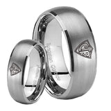 Bride and Groom CTR Dome Brushed Tungsten Carbide Men's Engagement Band Set