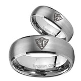 Bride and Groom CTR Dome Brushed Tungsten Carbide Men's Engagement Band Set