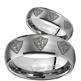 Bride and Groom Multiple CTR Dome Brushed Tungsten Carbide Personalized Ring Set
