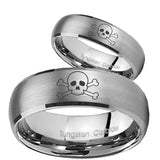 Bride and Groom Skull Dome Brushed Tungsten Carbide Mens Ring Personalized Set