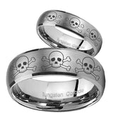 Bride and Groom Multiple Skull Dome Brushed Tungsten Personalized Ring Set