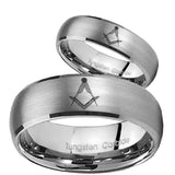 Bride and Groom Masonic Dome Brushed Tungsten Carbide Promise Ring Set