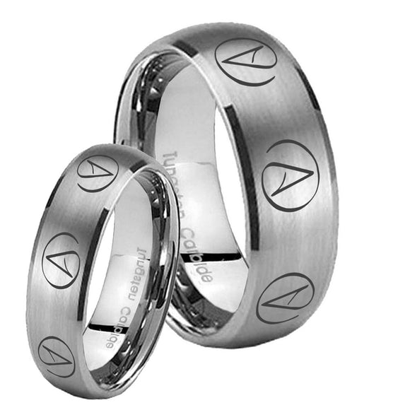 His Hers Atheist Design Dome Brushed Tungsten Rings Set