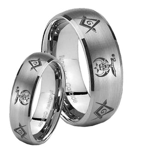 Bride and Groom Masonic Shriners Dome Brushed Tungsten Carbide Mens Ring Set