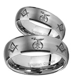 Bride and Groom Masonic Shriners Dome Brushed Tungsten Carbide Mens Ring Set