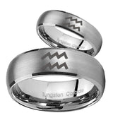 His and Hers Aquarius Horoscope Dome Brushed Tungsten Wedding Bands Ring Set