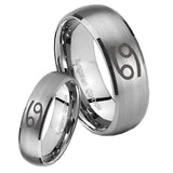 His Hers Cancer Horoscope Dome Brushed Tungsten Wedding Engraving Ring Set