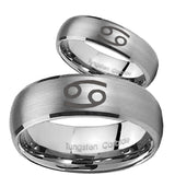 His Hers Cancer Horoscope Dome Brushed Tungsten Wedding Engraving Ring Set