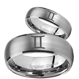 Bride and Groom Gemini Zodiac Dome Brushed Tungsten Carbide Bands Ring Set