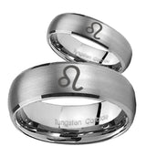 Bride and Groom Leo Zodiac Dome Brushed Tungsten Carbide Custom Mens Ring Set