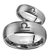 Bride and Groom Libra Horoscope Dome Brushed Tungsten Custom Ring for Men Set