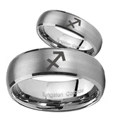Bride and Groom Sagittarius Zodiac Dome Brushed Tungsten Engraved Ring Set