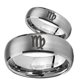 Bride and Groom Virgo Zodiac Dome Brushed Tungsten Carbide Mens Bands Ring Set
