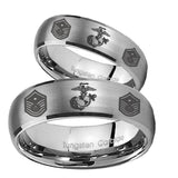 His Hers Marine Chief Master Sergeant  Dome Brushed Tungsten Wedding Engagement Ring Set