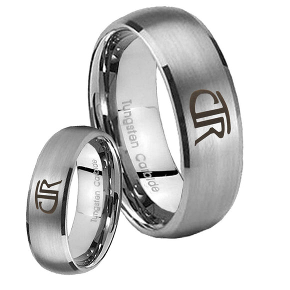 Bride and Groom CTR Dome Brushed Tungsten Carbide Men's Ring Set