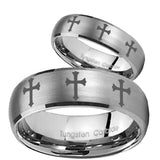 His Hers Multiple Christian Cross Dome Brushed Tungsten Mens Bands Ring Set