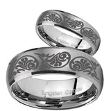 His Hers Etched Tribal Pattern Dome Brushed Tungsten Mens Engagement Band Set
