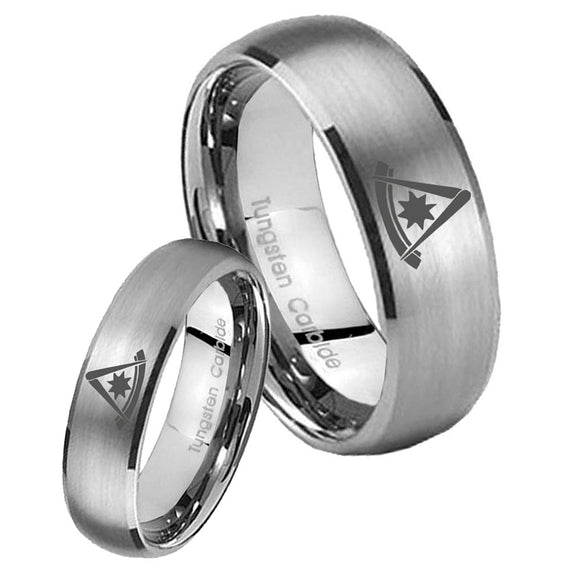 His Hers Pester Master Masonic Dome Brushed Tungsten Men's Engagement Band Set