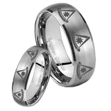 His Hers Multiple Pester Master Masonic Dome Brushed Tungsten Mens Ring Set