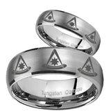 His Hers Multiple Pester Master Masonic Dome Brushed Tungsten Mens Ring Set